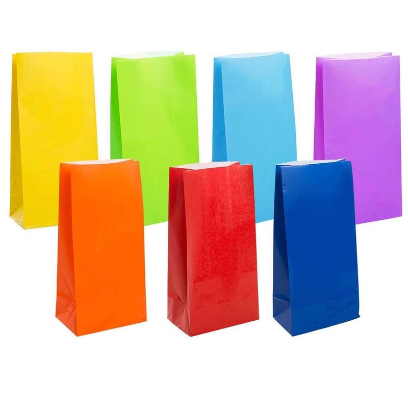 KEYYOOMY 100 CT Small Bright Color Paper Bags Rainbow Party Goodie Bags Party Favor Bag Paper Lunch Bag (100 CT, 3.1 X 5.1 X 9.4 In) - Image 1